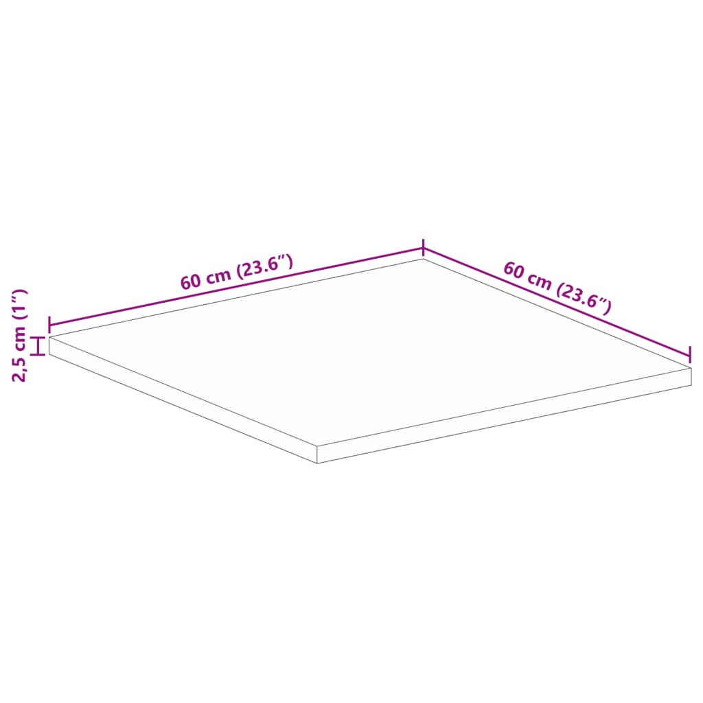 bordplade 60x60x2,5 cm firkantet massivt ru mangotræ