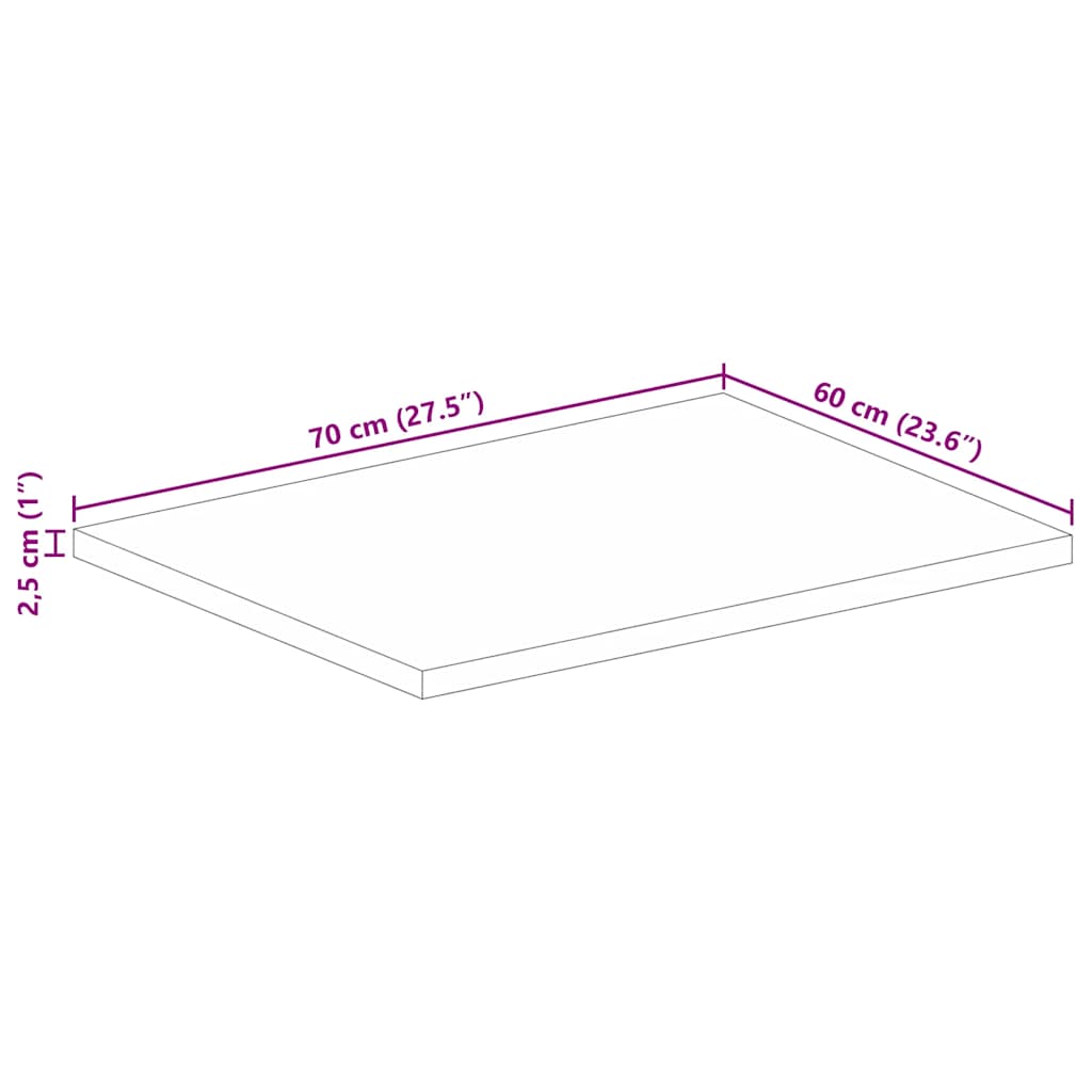 bordplade 70x60x2,5 cm rektangulær massivt ru mangotræ