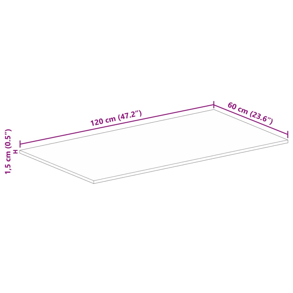 bordplade 120x60x1,5 cm rektangulær massivt ru mangotræ
