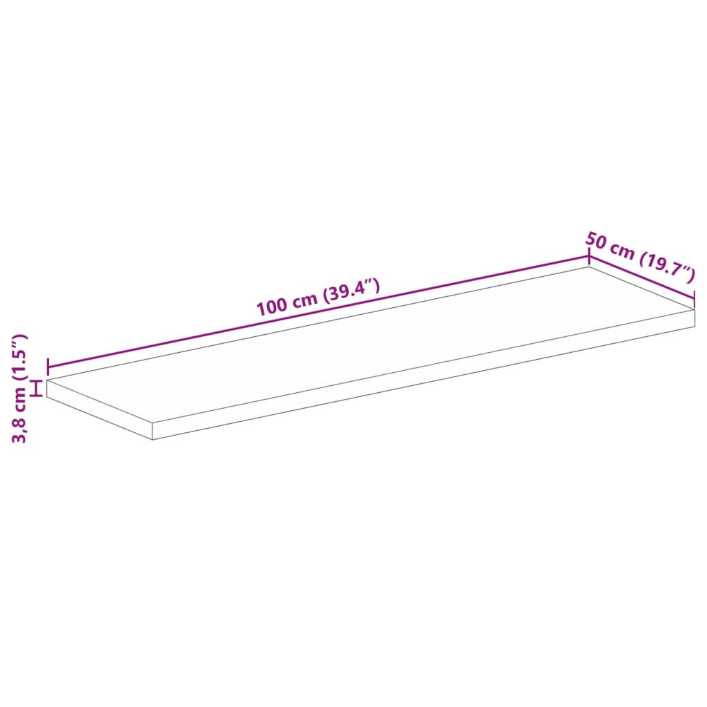 bordplade 100x50x3,8 cm rektangulær massivt ru mangotræ