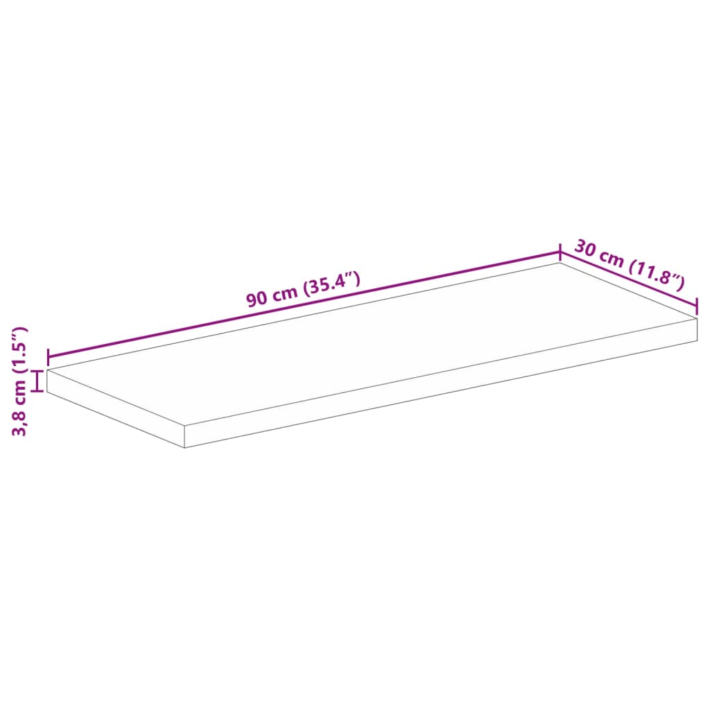 bordplade 80x30x3,8 cm rektangulær massivt mangotræ