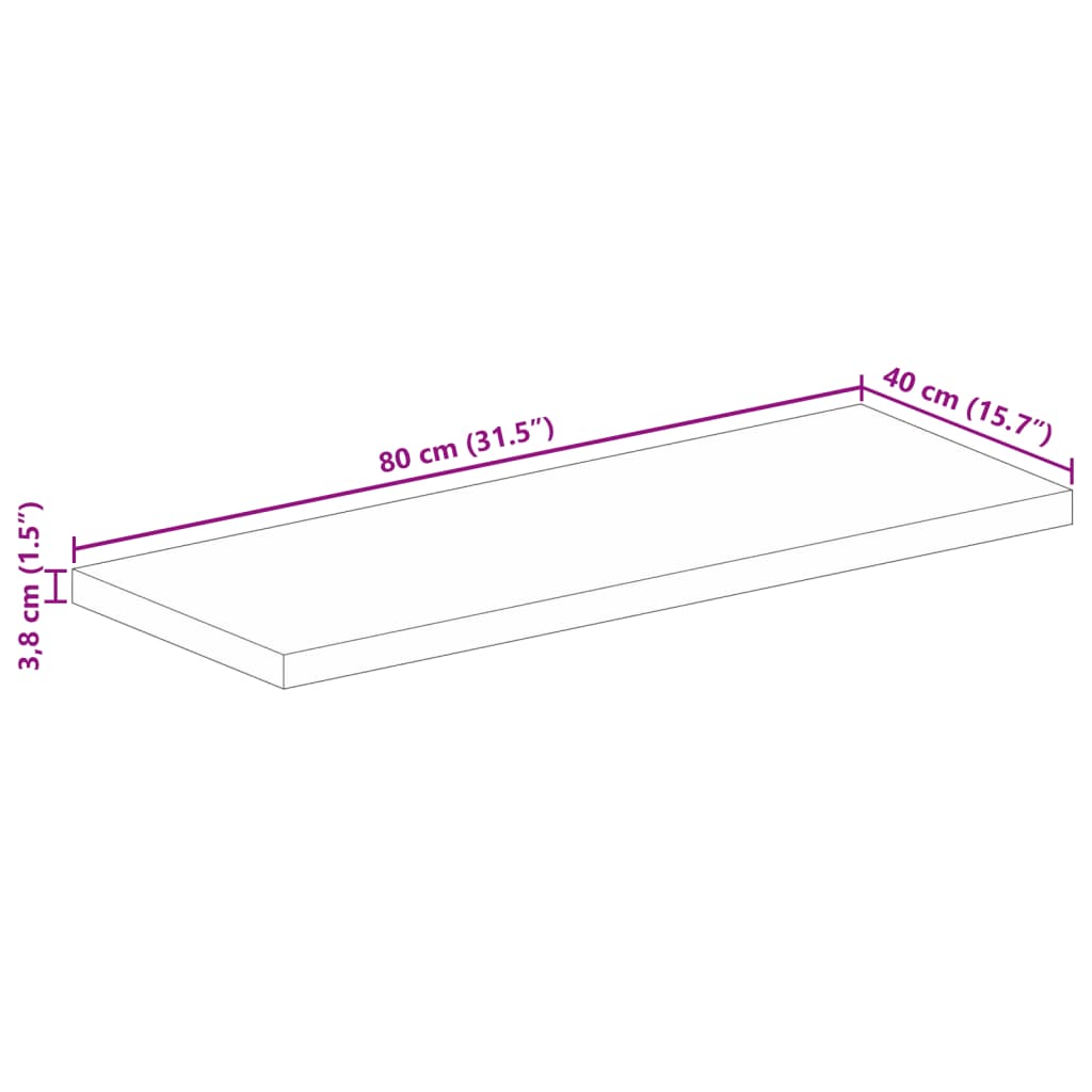 bordplade 80x40x3,8 cm rektangulær massivt mangotræ