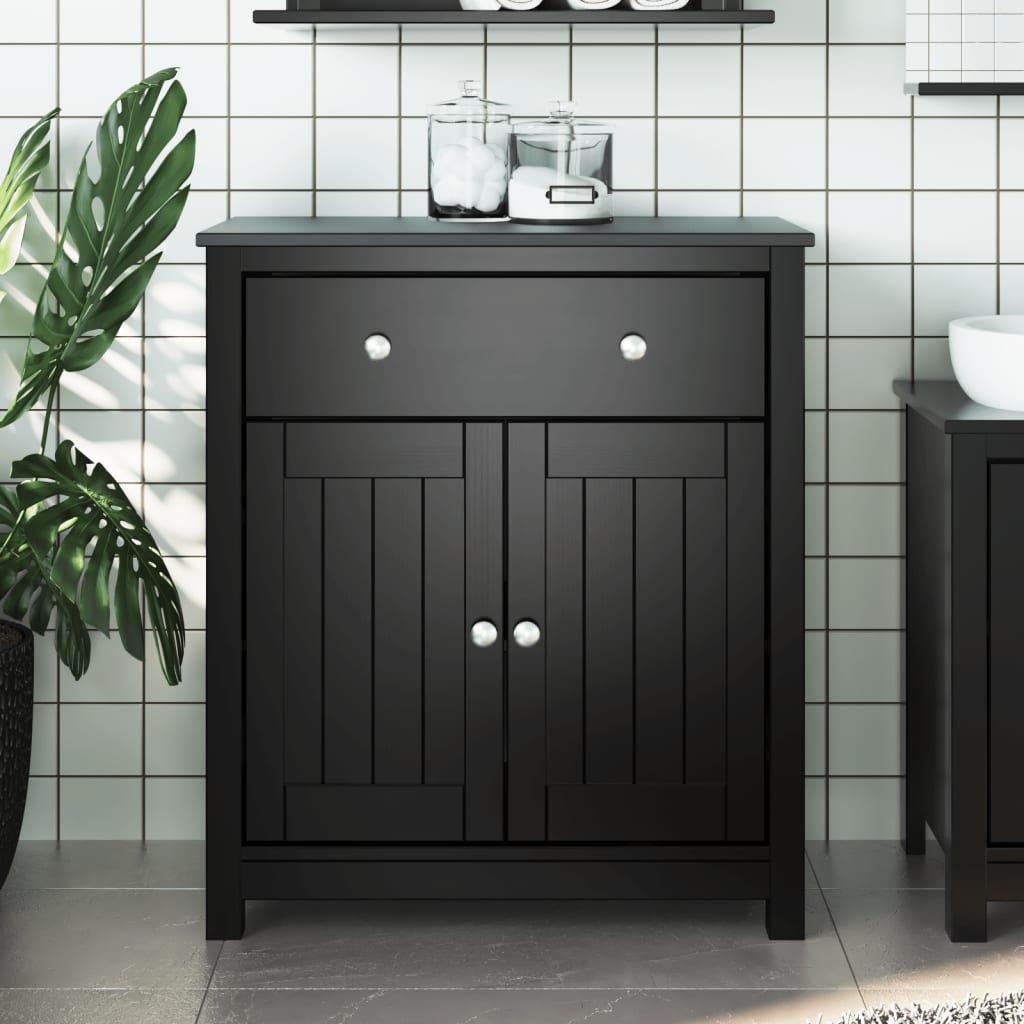 badeværelsesskab BERG 69,5x34x80 cm massivt fyrretræ sort