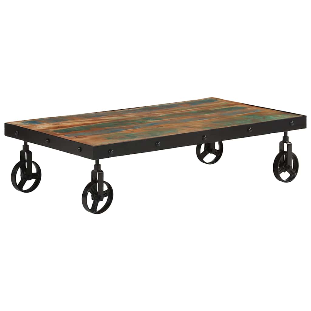 sofabord med hjul 100x55x26 cm massivt genbrugstræ