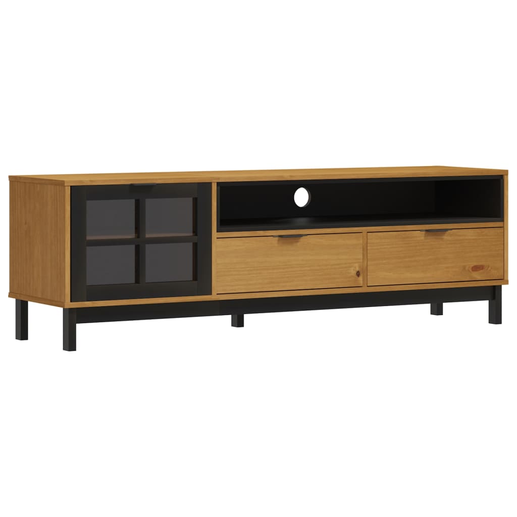 tv-bord med glaslåge FLAM 158x40x50 cm massivt fyrretræ