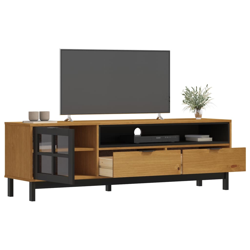 tv-bord med glaslåge FLAM 158x40x50 cm massivt fyrretræ