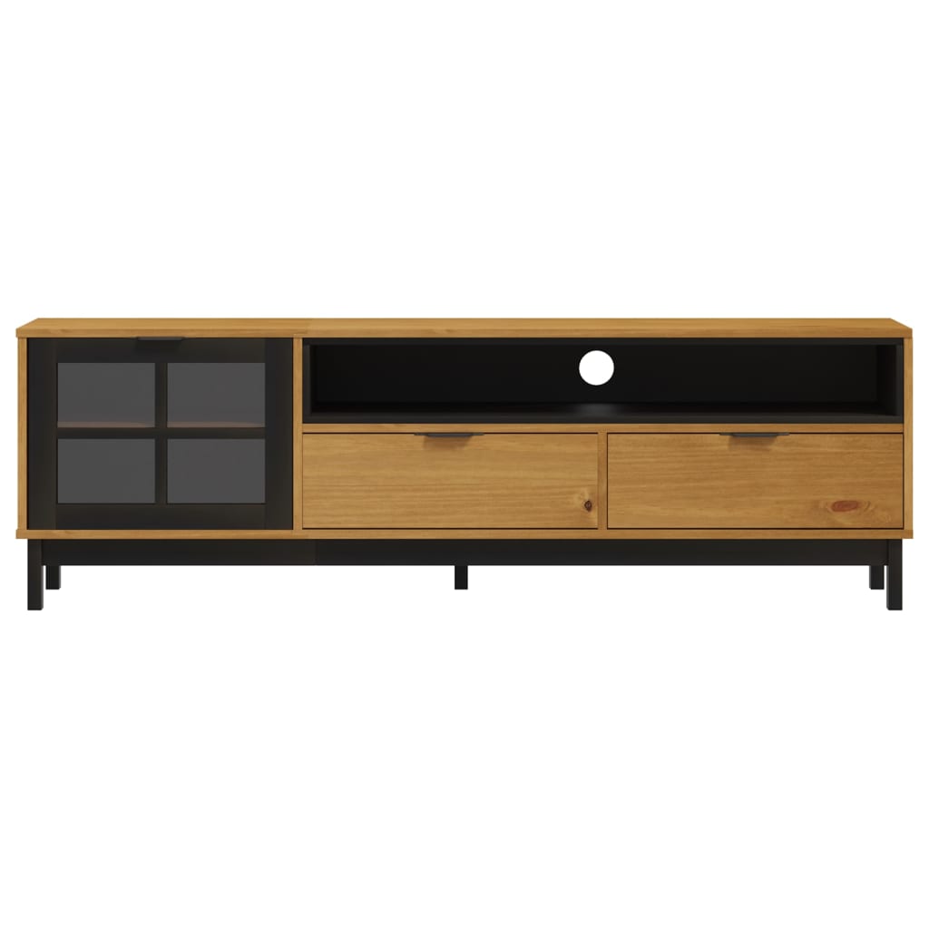 tv-bord med glaslåge FLAM 158x40x50 cm massivt fyrretræ