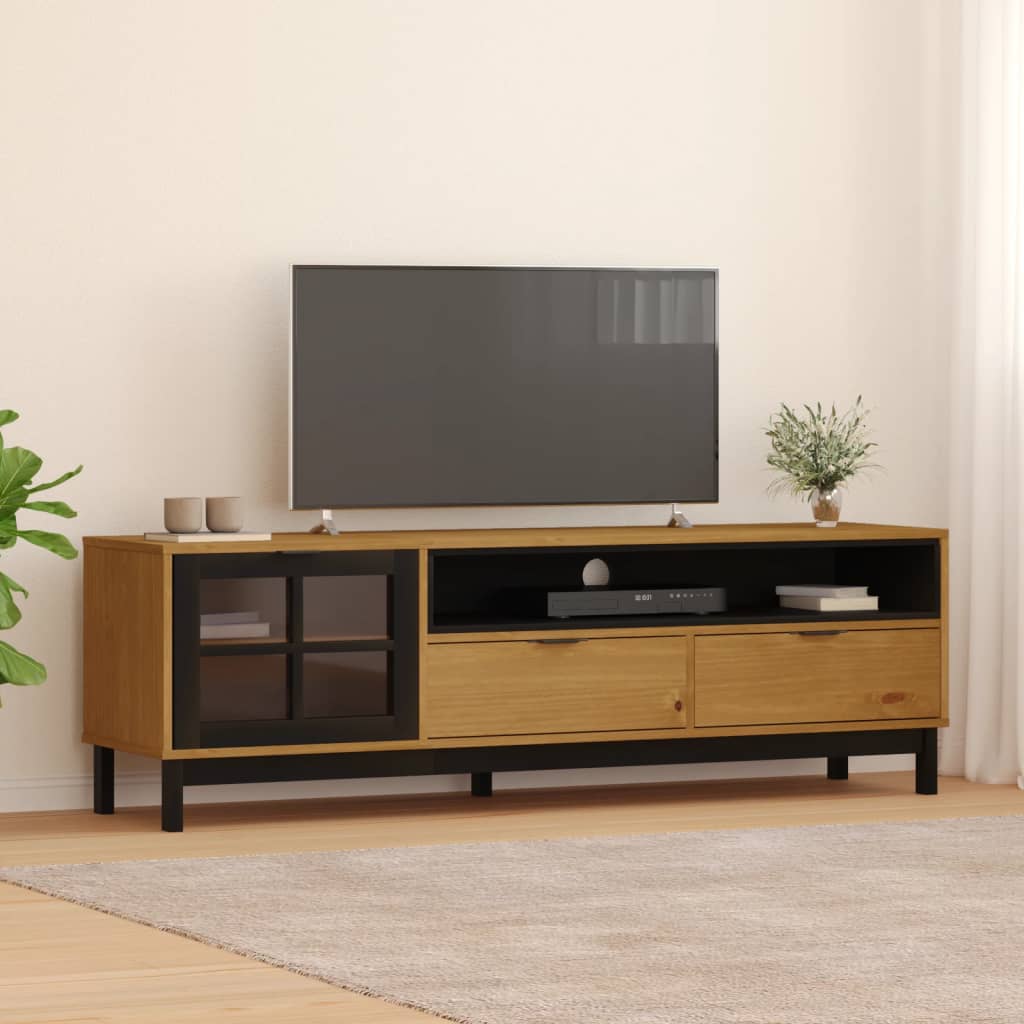 tv-bord med glaslåge FLAM 158x40x50 cm massivt fyrretræ