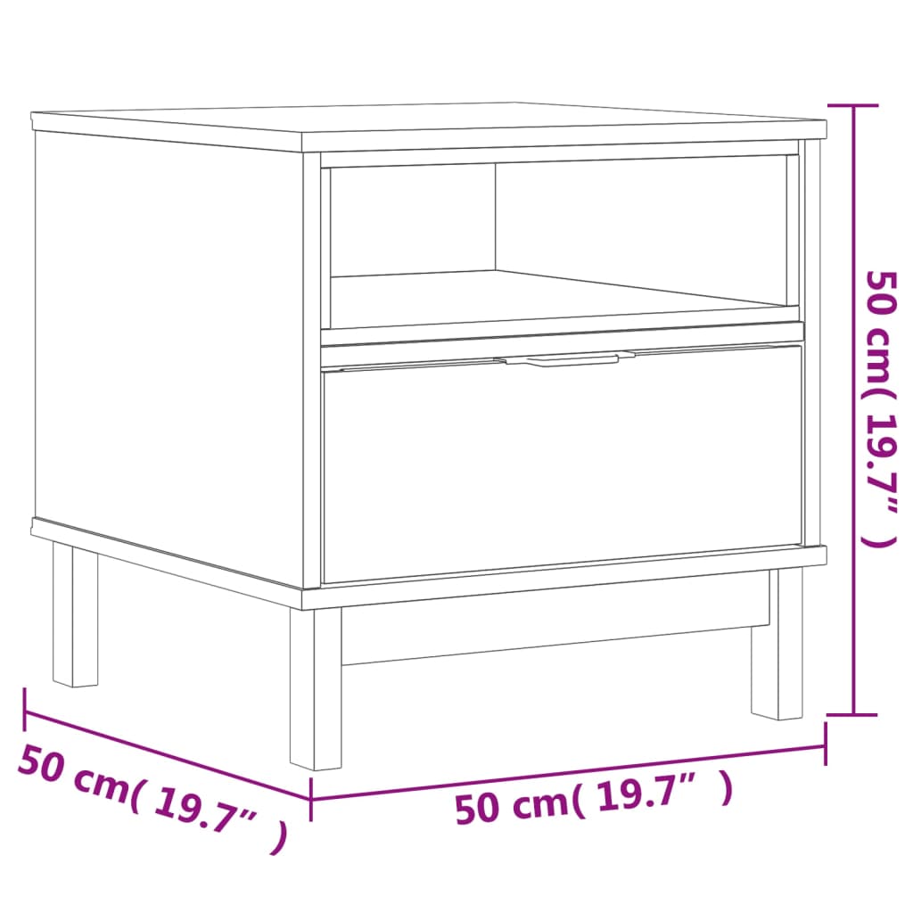 sidebord FLAM 50x50x50 cm massivt fyrretræ