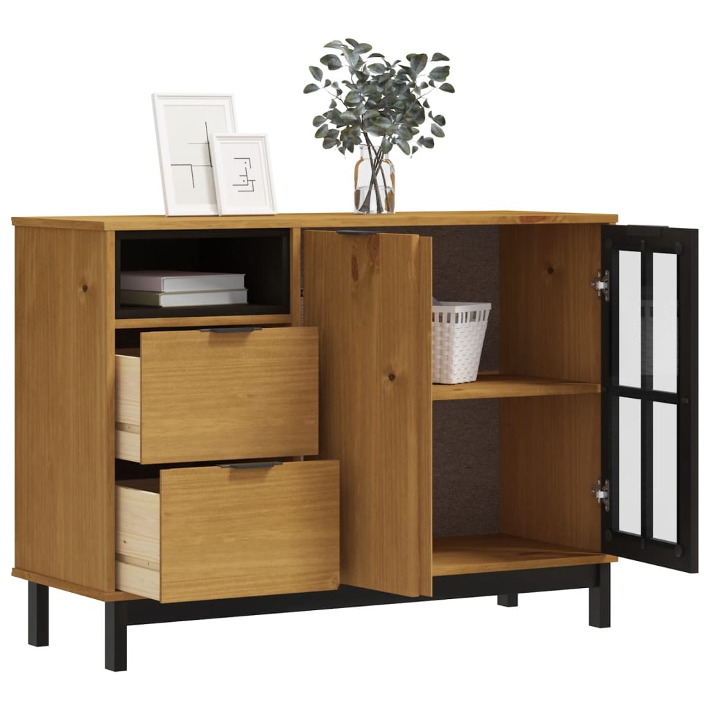 skænk med glaslåge FLAM 110x40x80 cm massivt fyrretræ