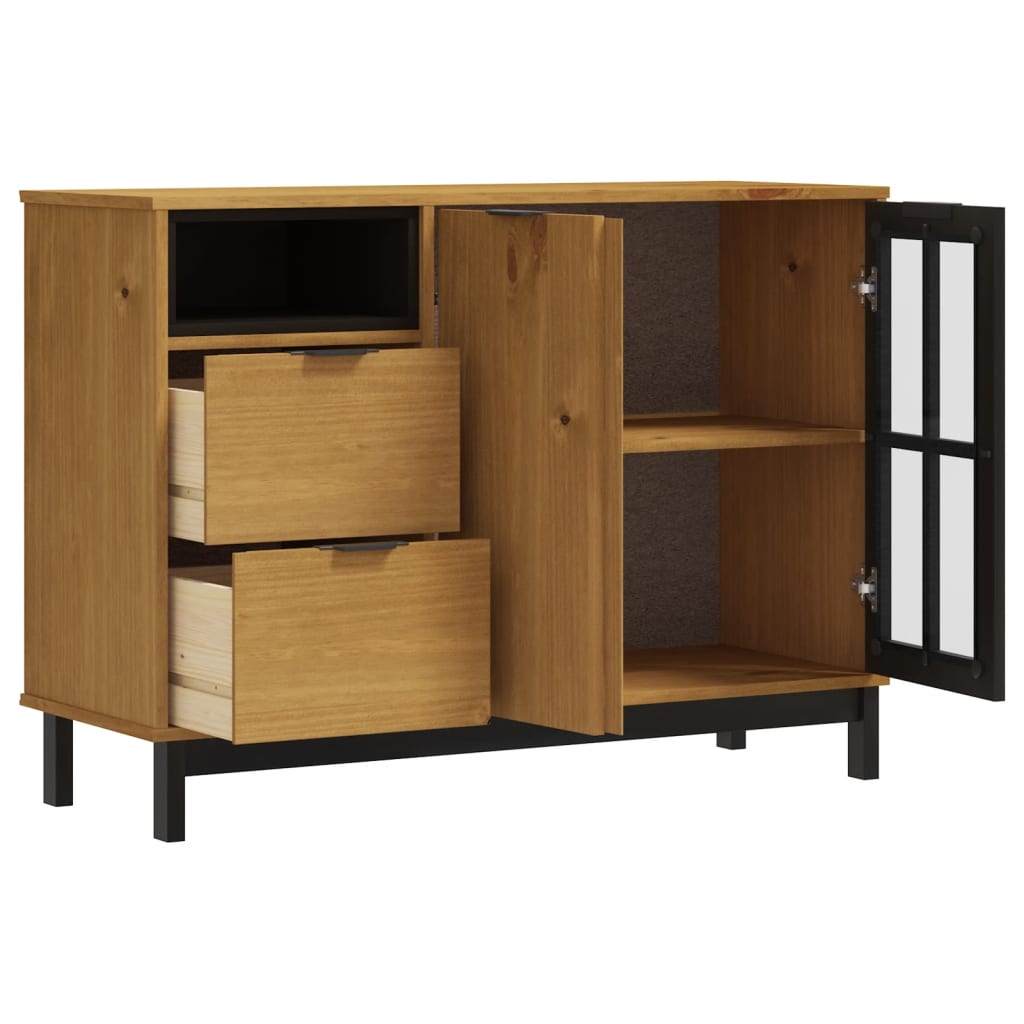 skænk med glaslåge FLAM 110x40x80 cm massivt fyrretræ