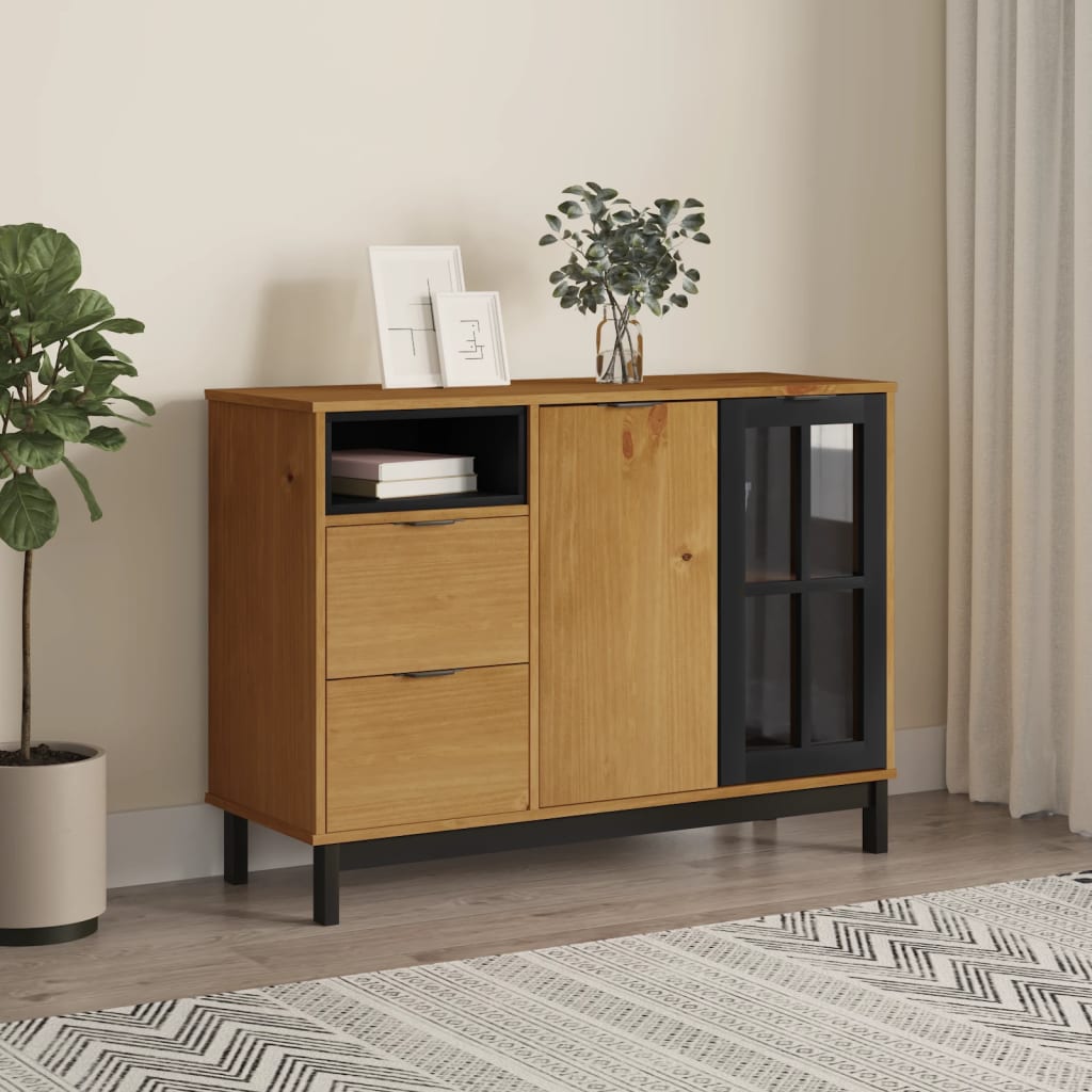 skænk med glaslåge FLAM 110x40x80 cm massivt fyrretræ