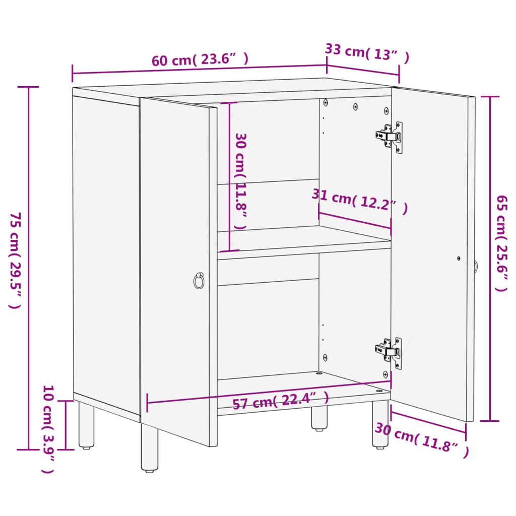 skab 60x33x75 cm massivt mangotræ