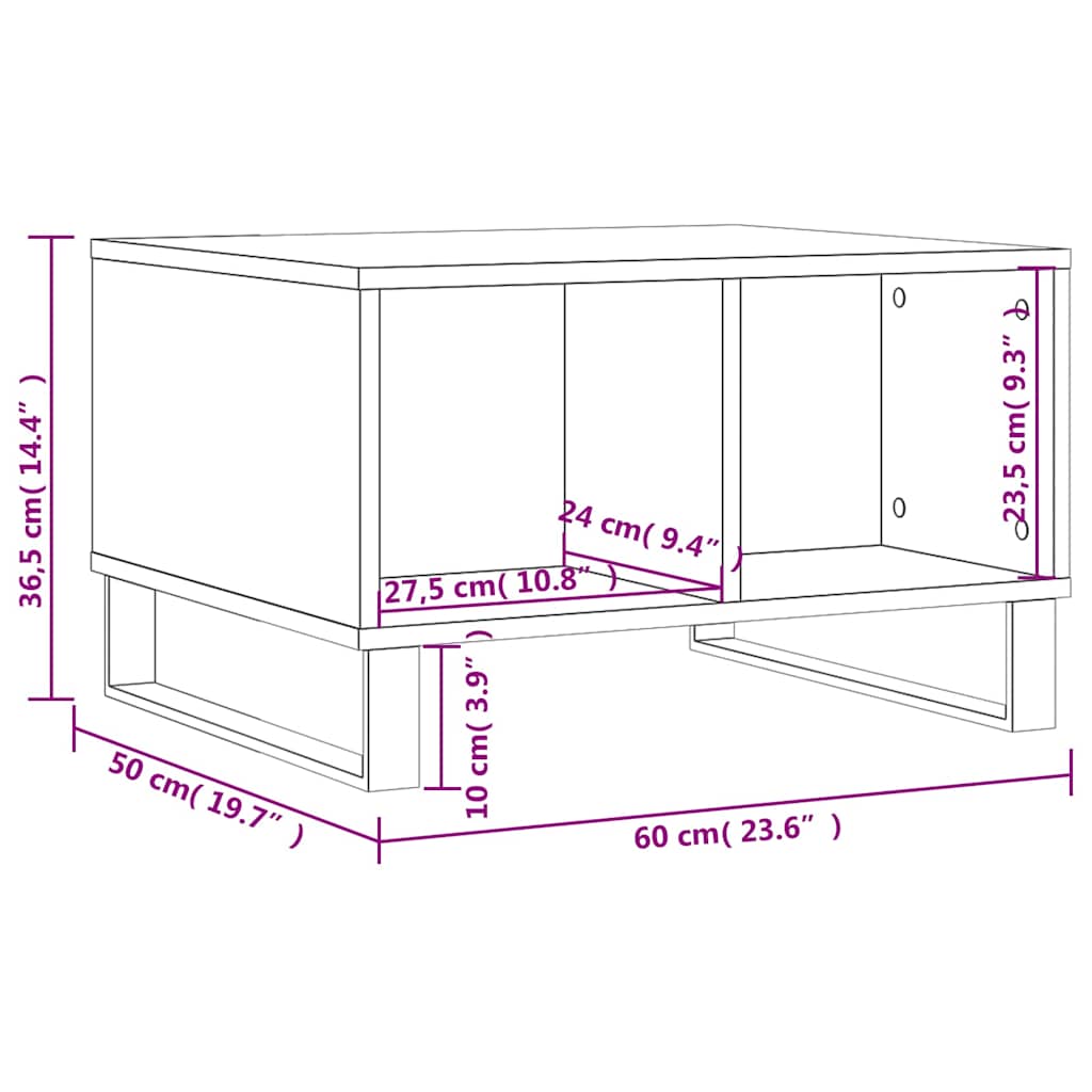 sofabord 60x50x36,5 cm konstrueret træ hvid højglans