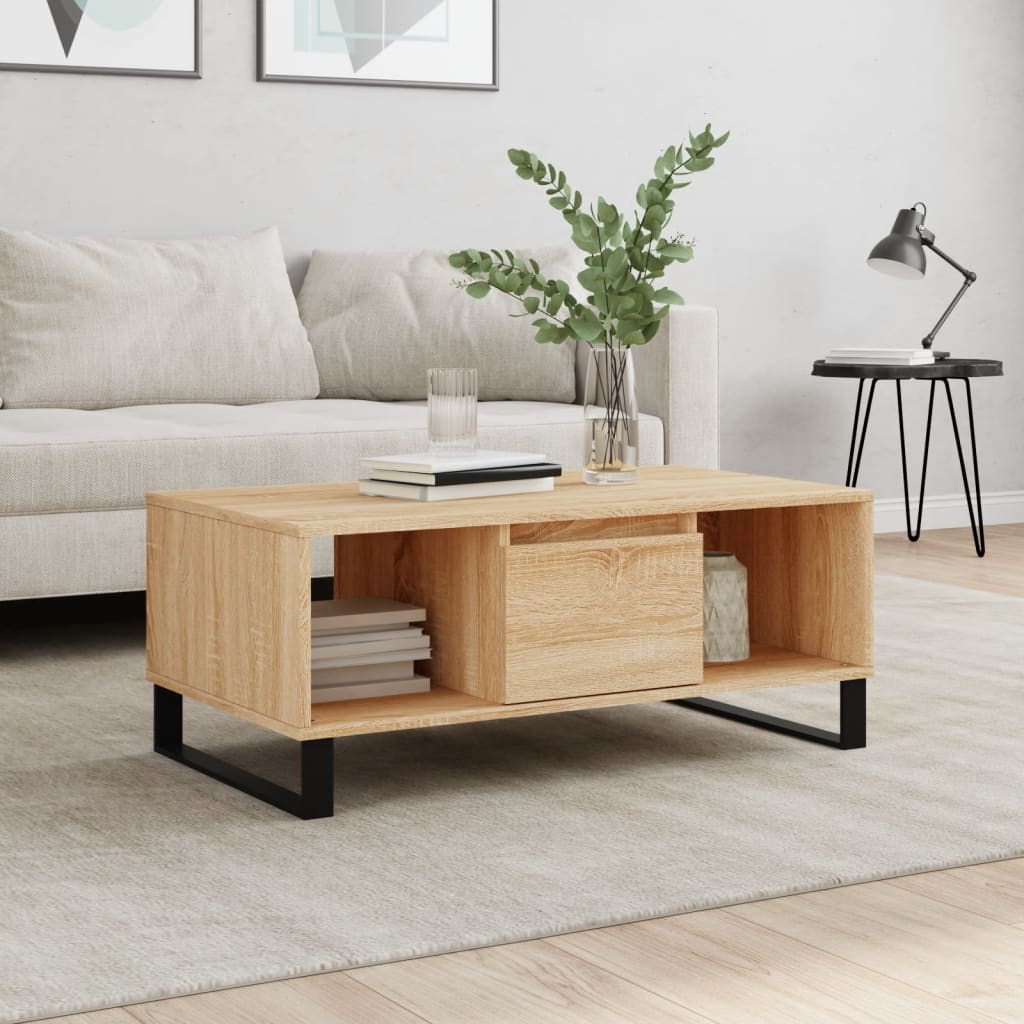 sofabord 90x50x36,5 cm konstrueret træ sonoma-eg
