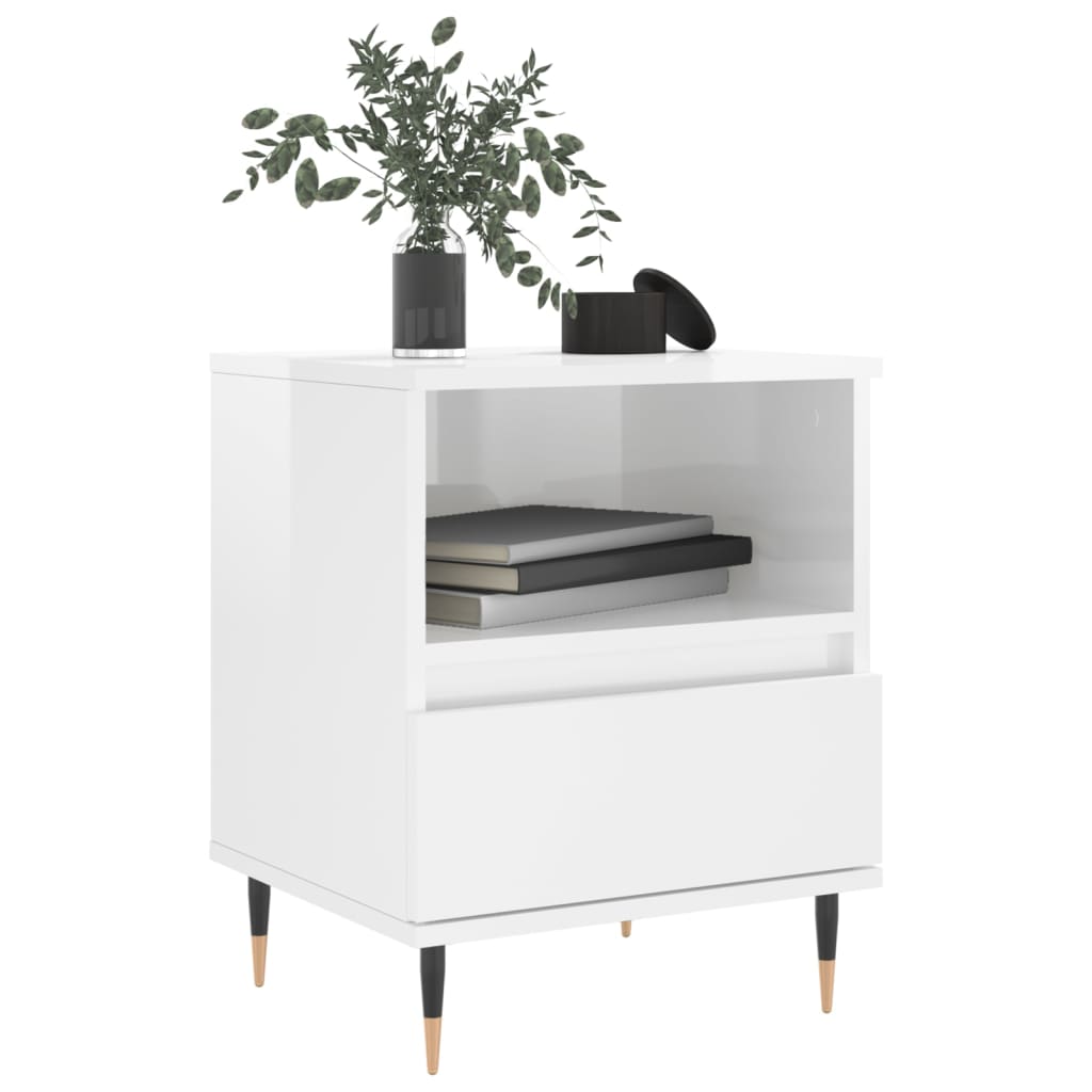 sengeskabe 2 stk. 40x35x50 cm konstrueret træ hvid højglans