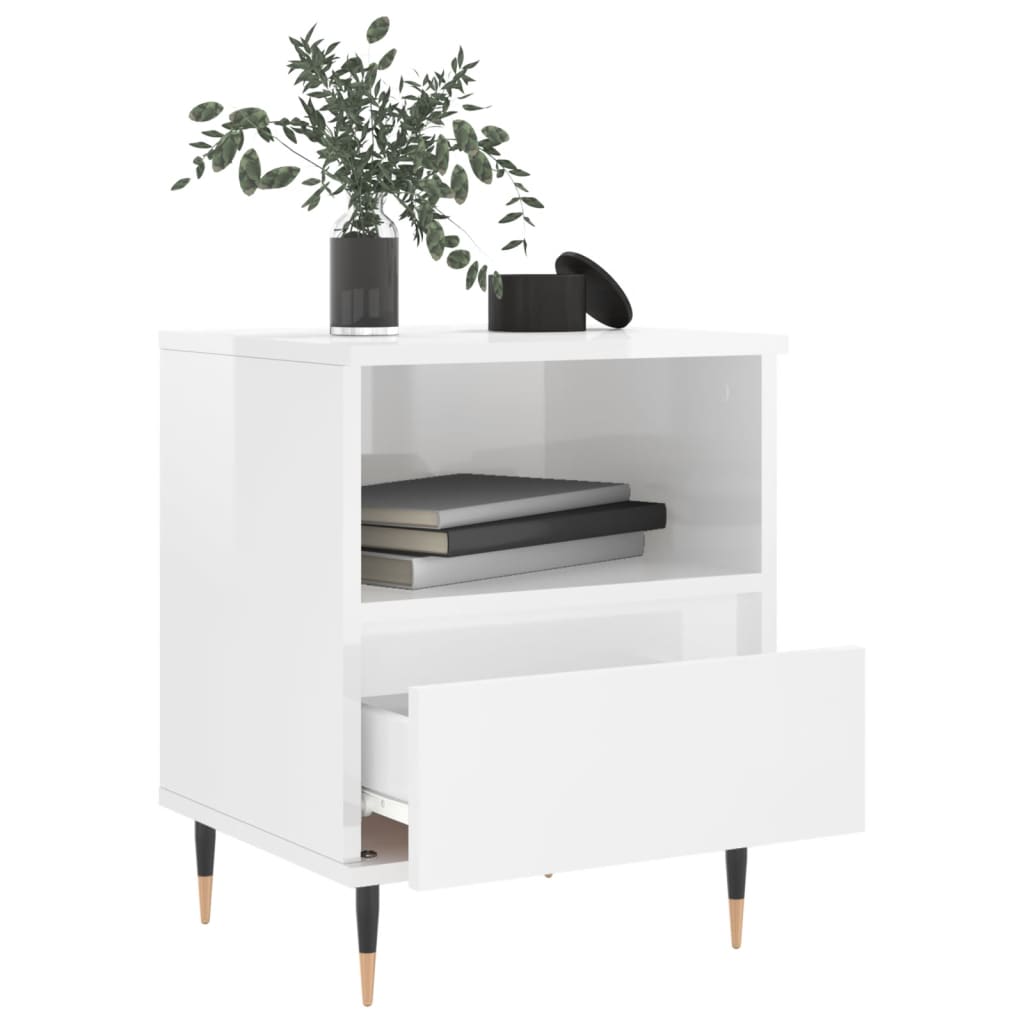 sengeskabe 2 stk. 40x35x50 cm konstrueret træ hvid højglans