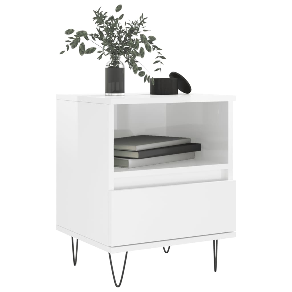 sengeskabe 2 stk. 40x35x50 cm konstrueret træ hvid højglans