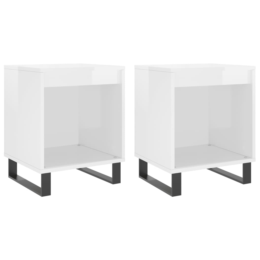 sengeskabe 2 stk. 40x35x50 cm konstrueret træ hvid højglans