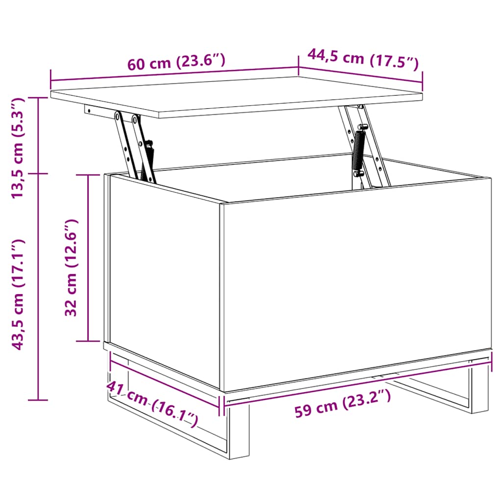 sofabord 60x44,5x45 cm konstrueret træ sonoma-eg