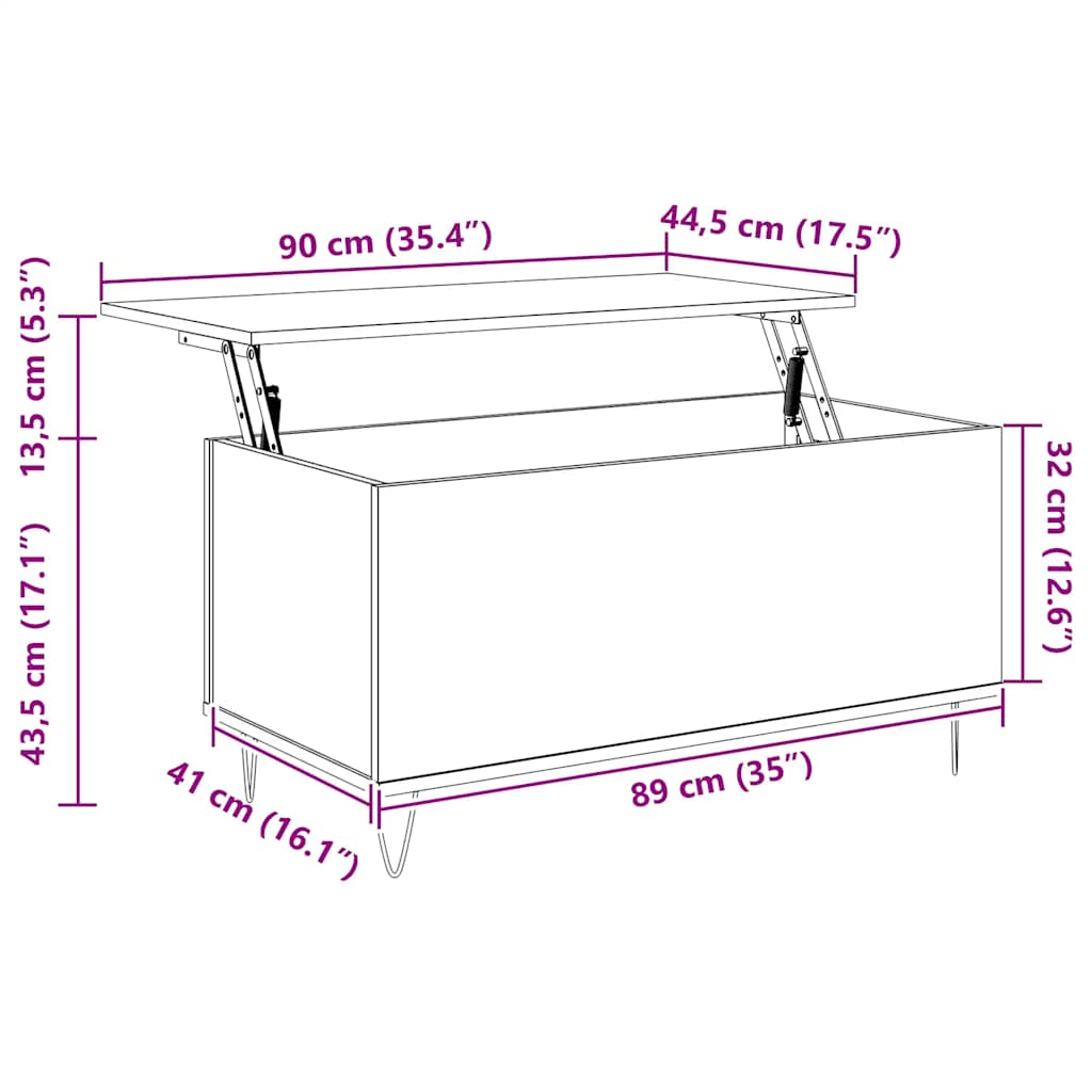 sofabord 90x44,5x45 cm konstrueret træ sort