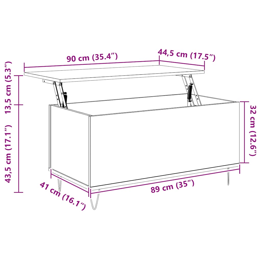 sofabord 90x44,5x45 cm konstrueret træ sonoma-eg