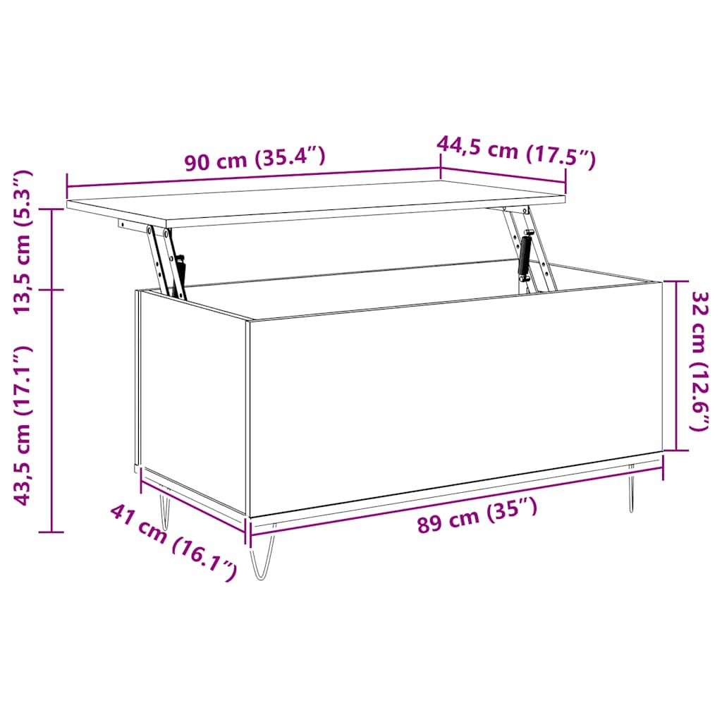 sofabord 90x44,5x45 cm konstrueret træ brun egetræsfarve