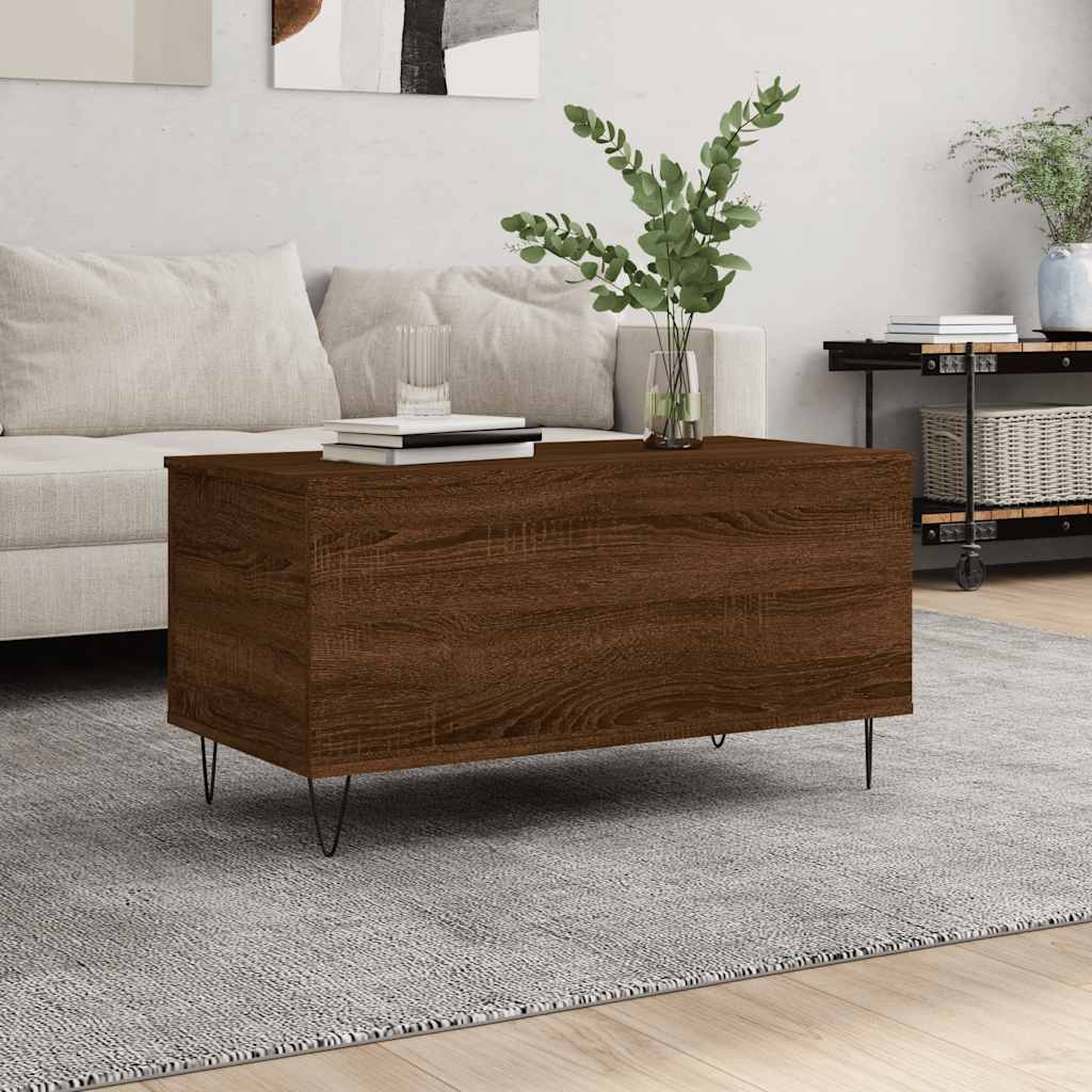 sofabord 90x44,5x45 cm konstrueret træ brun egetræsfarve