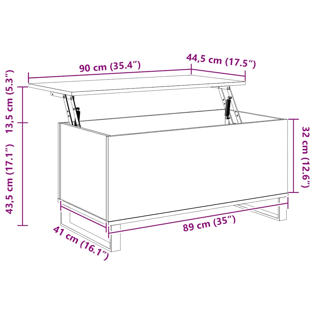 sofabord 90x44,5x45 cm konstrueret træ brun egetræsfarve