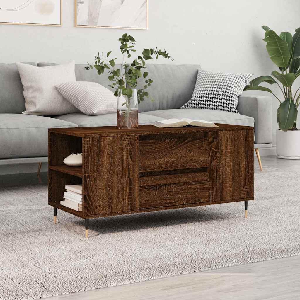 sofabord 102x44,5x50 cm konstrueret træ brun egetræsfarve