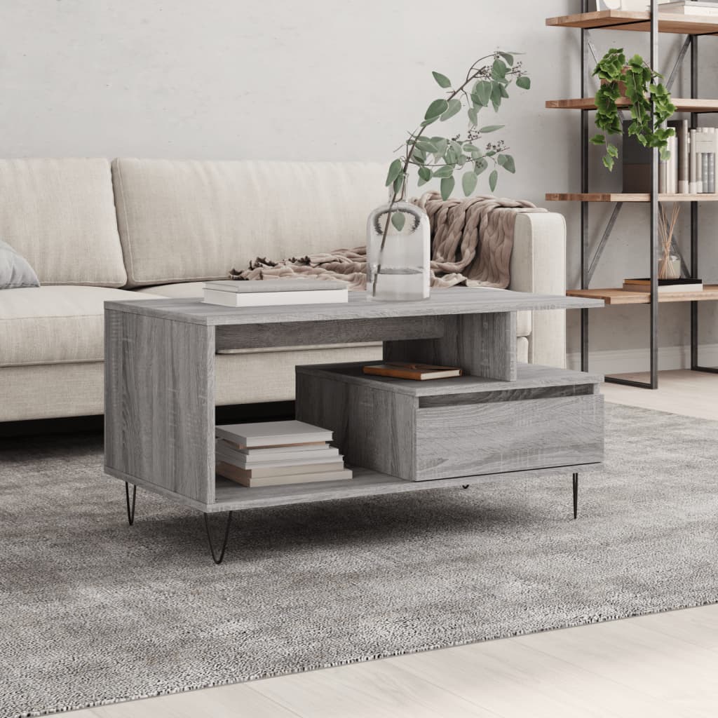 sofabord 90x49x45 cm konstrueret træ Grå sonoma-eg