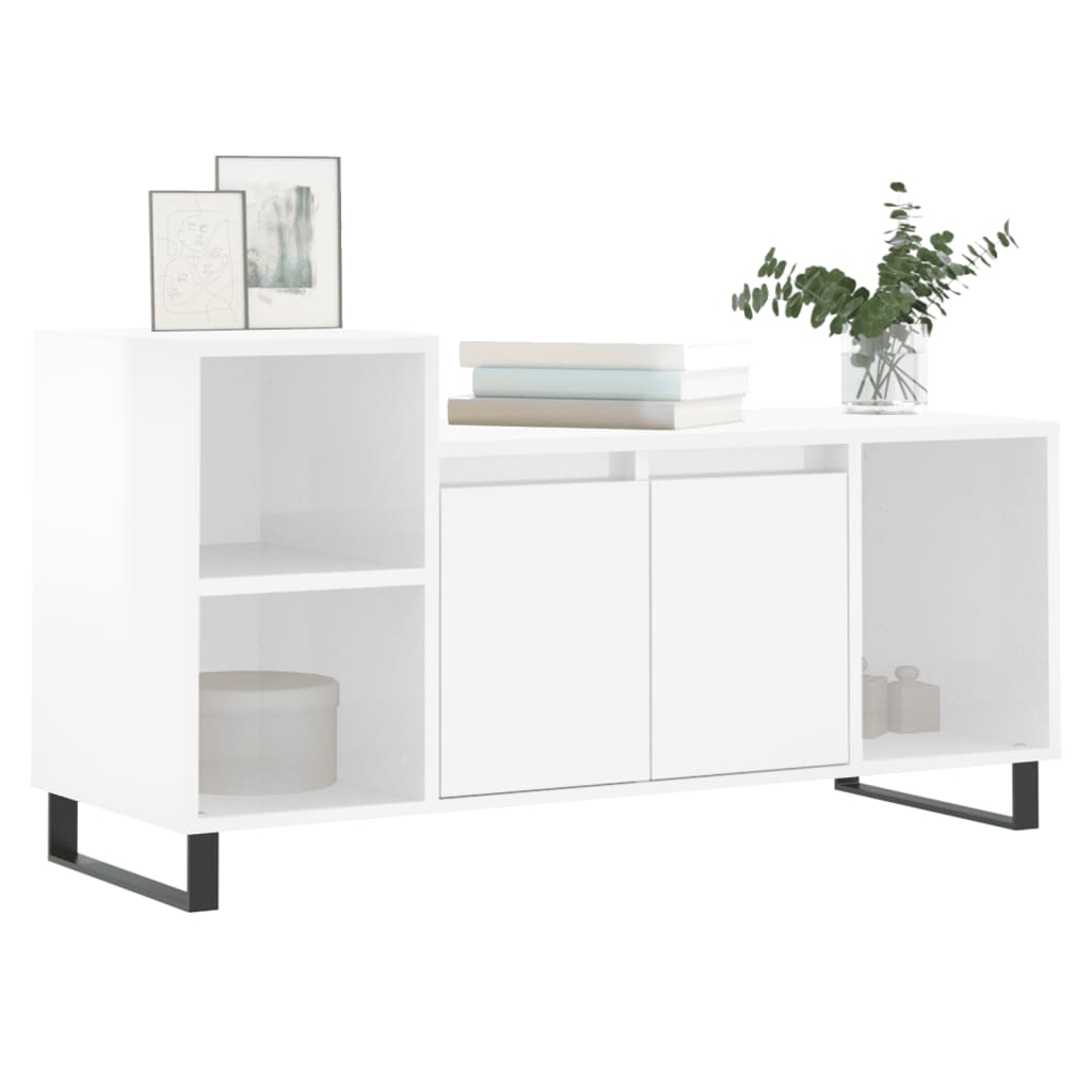 tv-bord 100x35x55 cm konstrueret træ hvid højglans