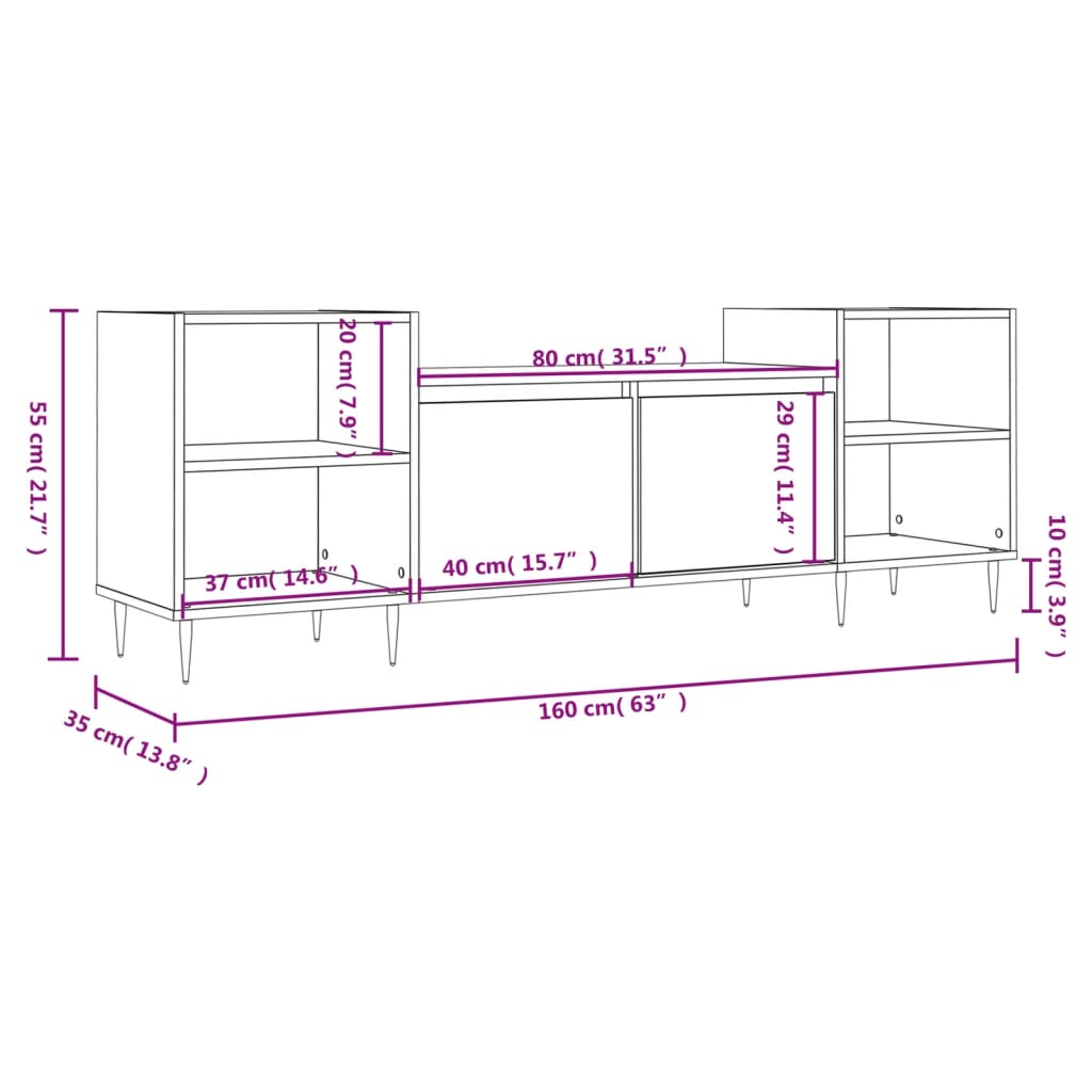 tv-bord 160x35x55 cm konstrueret træ hvid