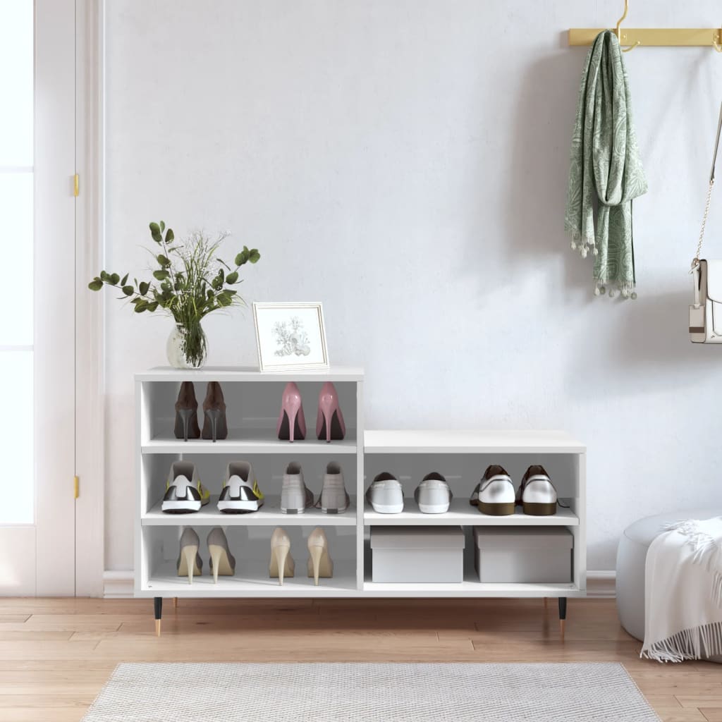skoreol 102x36x60 cm konstrueret træ hvid højglans