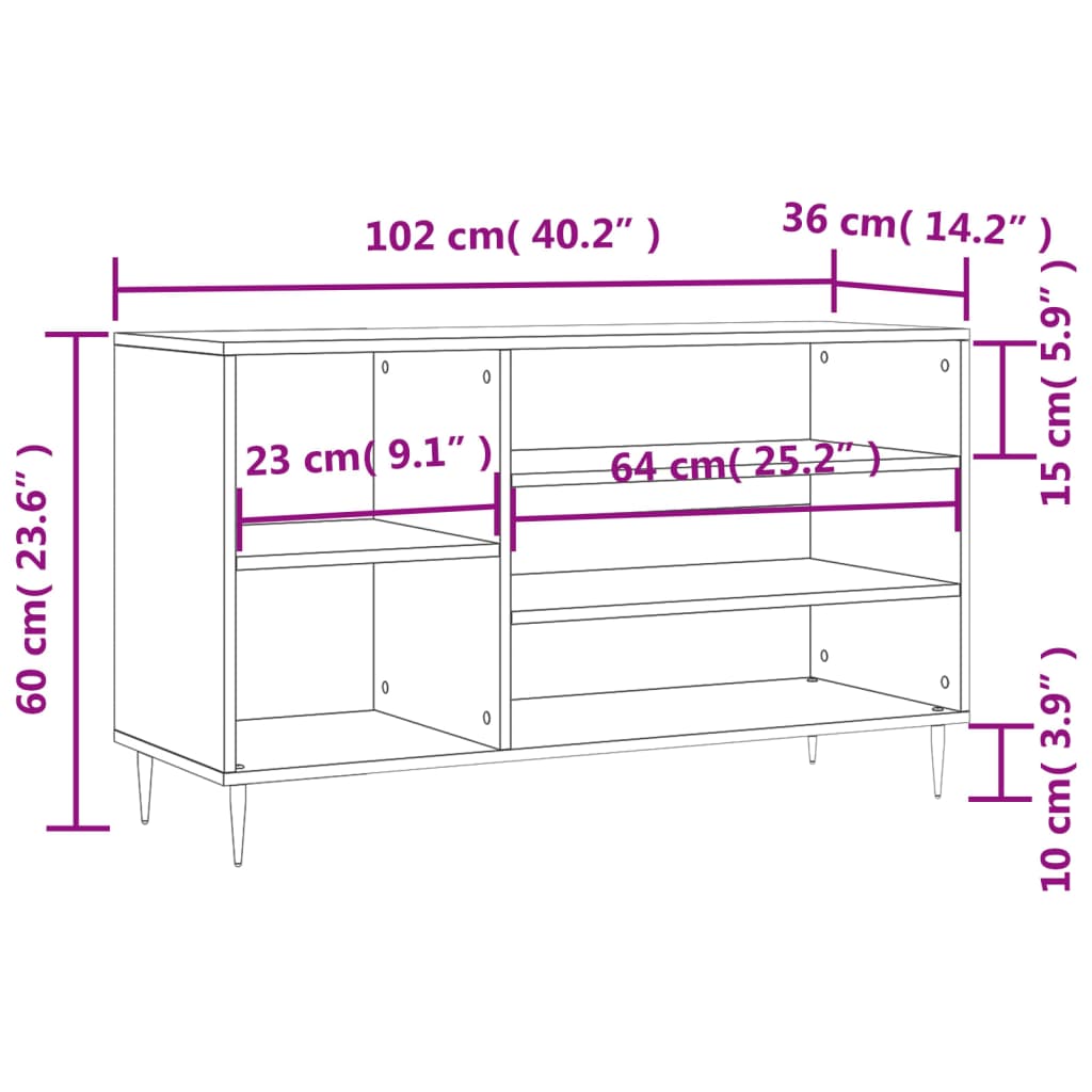 skoreol 102x36x60 cm konstrueret træ sort