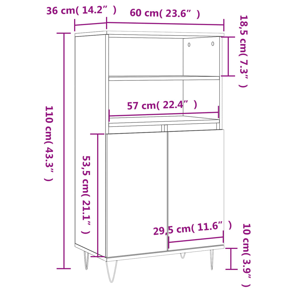 skab 60x36x110 cm konstrueret træ hvid