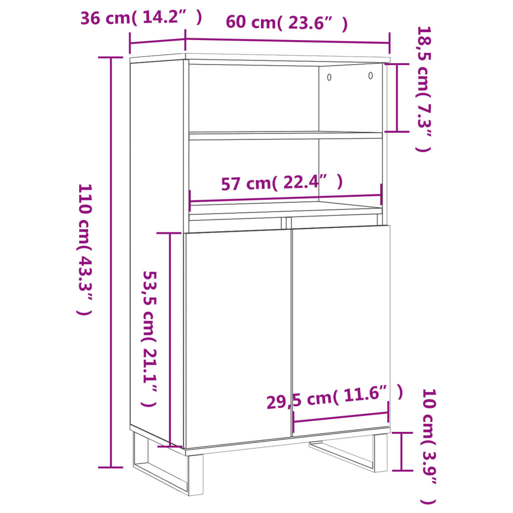 skab 60x36x110 cm konstrueret træ hvid