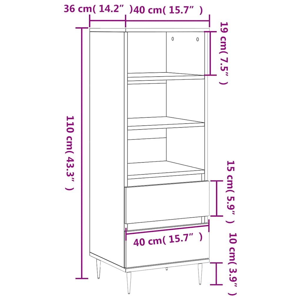 skab 40x36x110 cm konstrueret træ Sonoma-eg