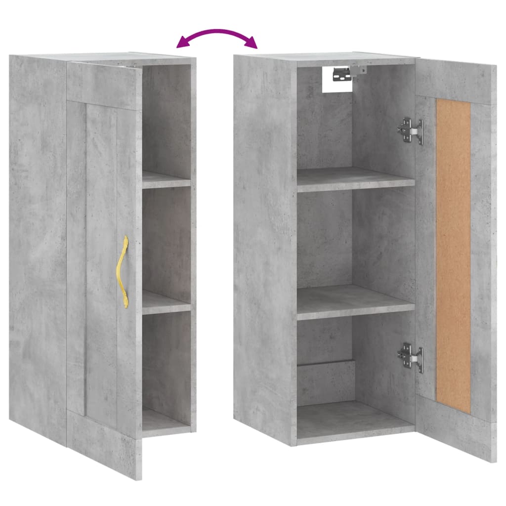 vægskab 34,5x34x90 cm konstrueret træ betongrå