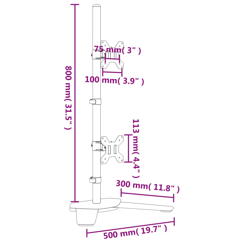 dobbelt skærmstativ VESA 75/100 mm stål sort