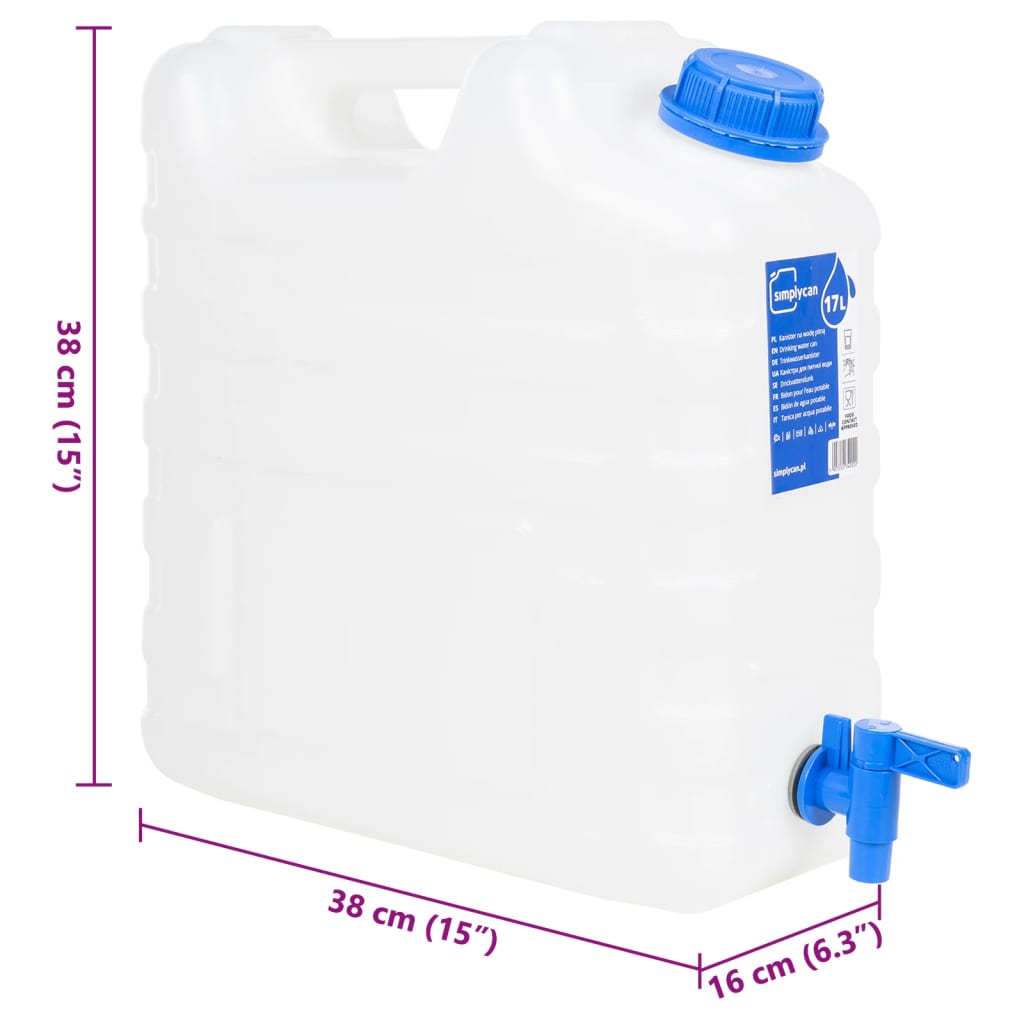 vanddunk med tappehane 15 l plast transparent