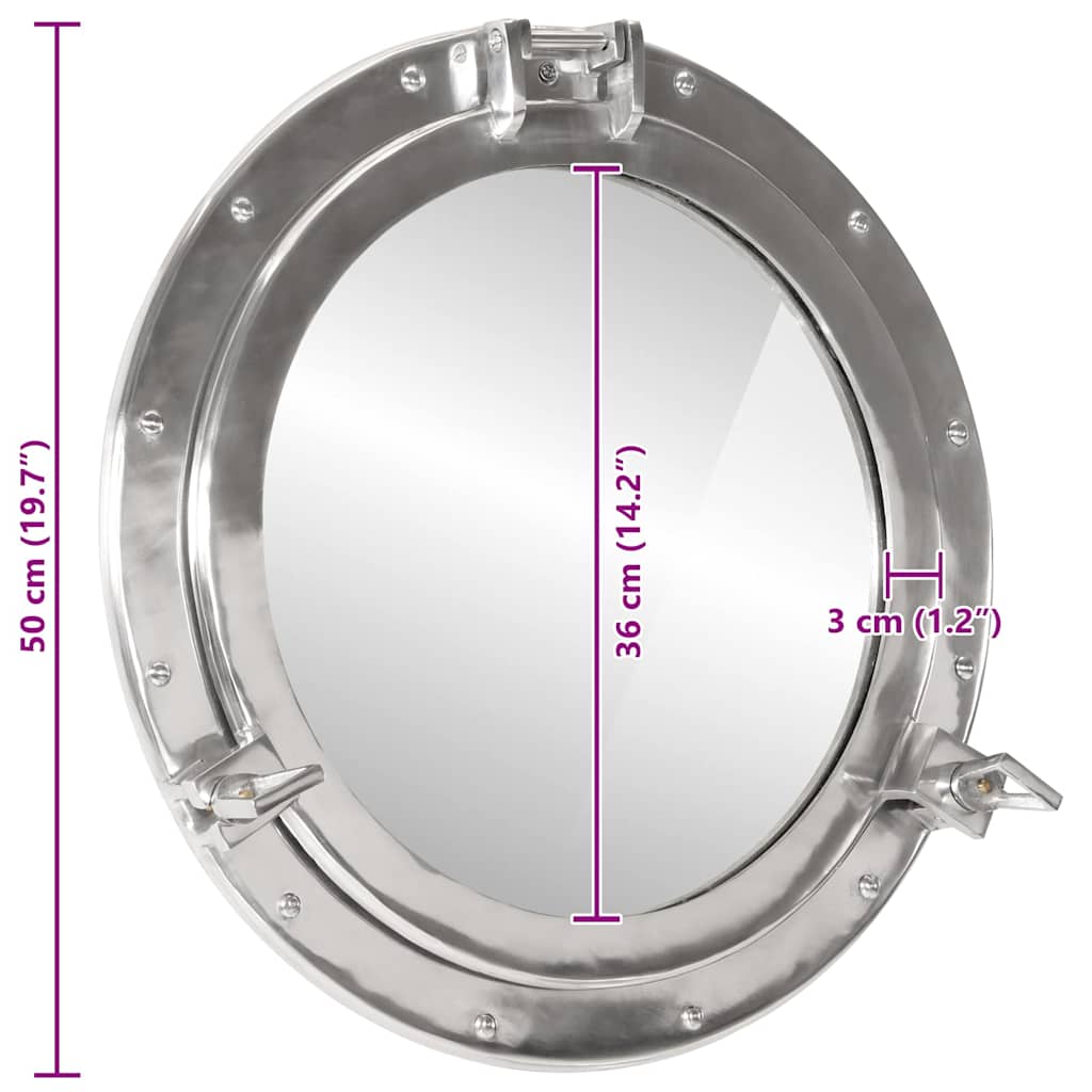 koøjespejl diam. 50 cm væghængt aluminium og glas