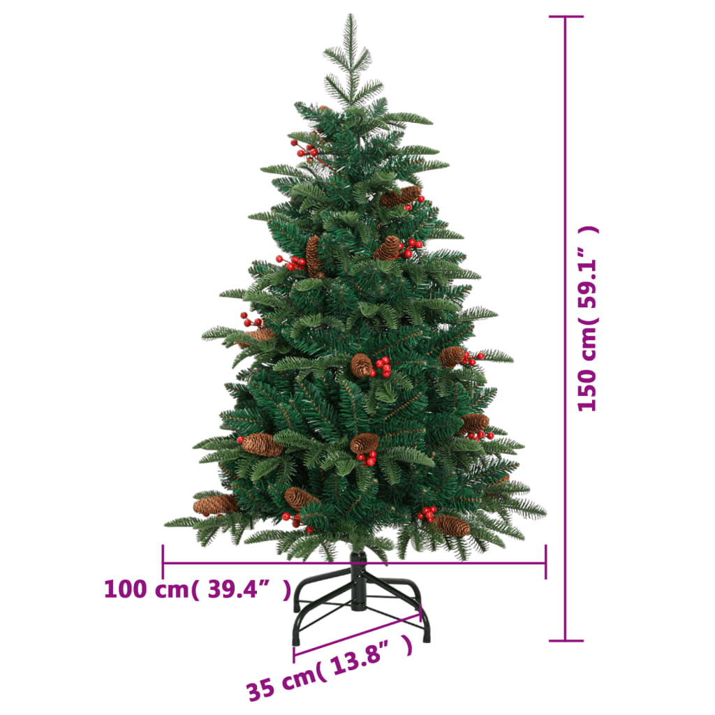 kunstigt juletræ med grankogler og bær 150 cm hængslet