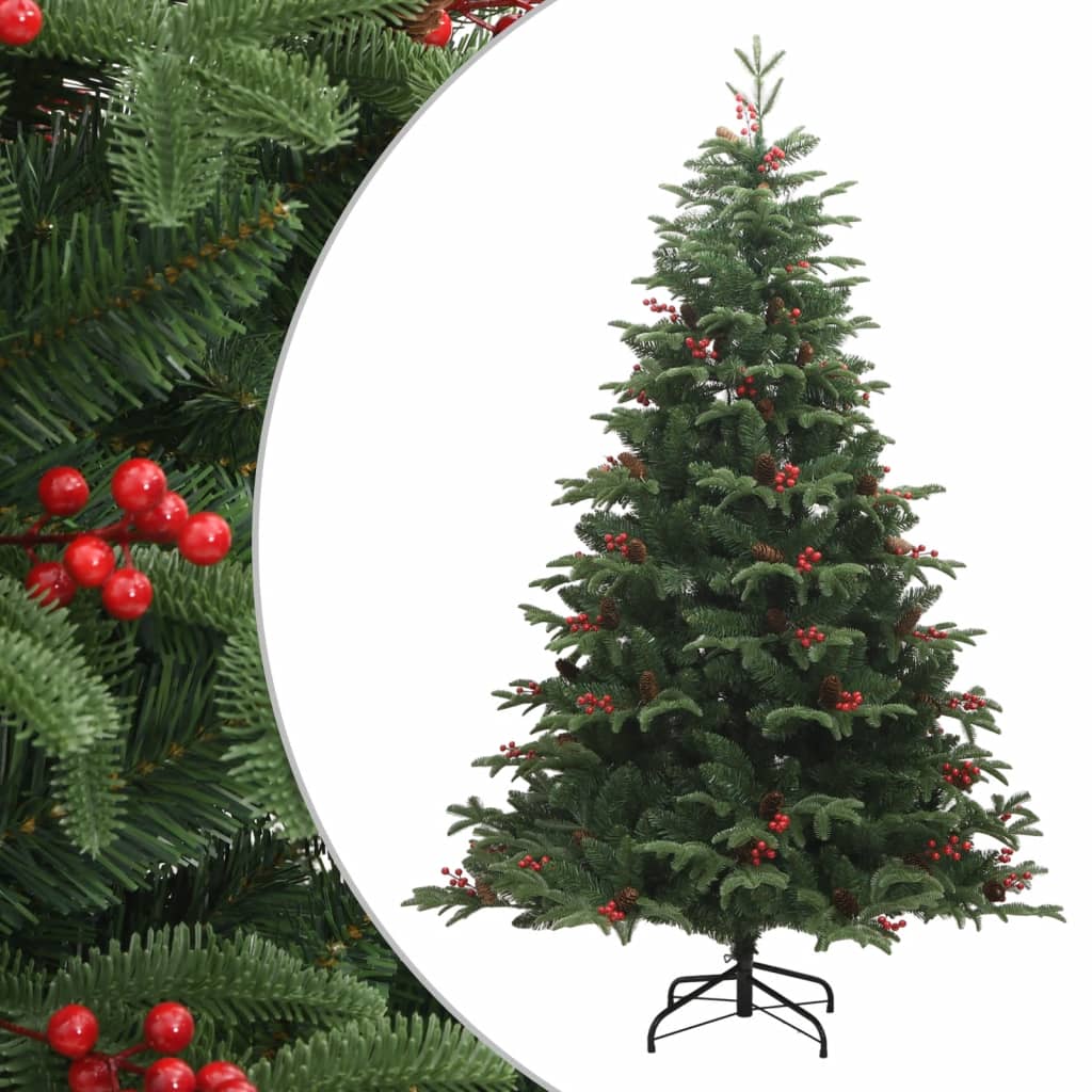 kunstigt juletræ med grankogler og bær 240 cm hængslet