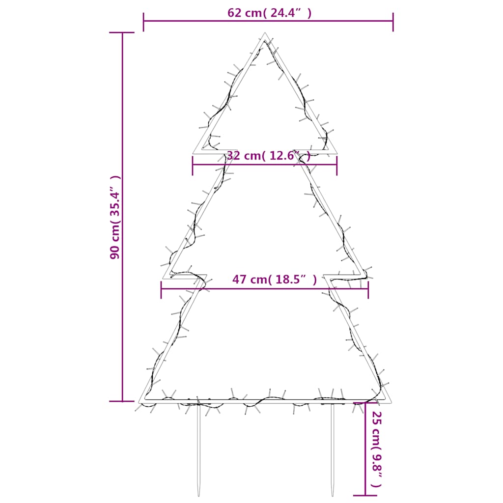 juledekoration med jordspyd juletræsfigur 115 LED'er 90 cm