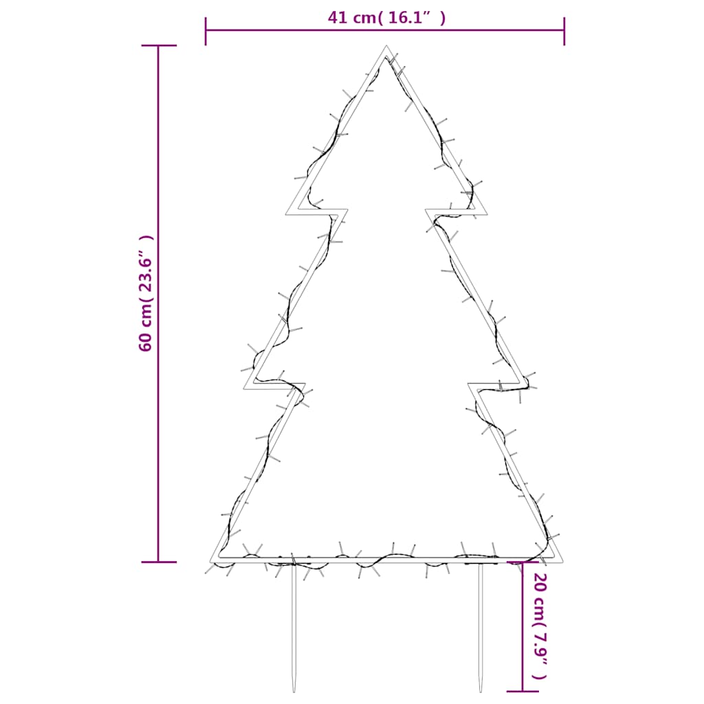 juledekoration med jordspyd juletræsfigur 80 LED'er 60 cm