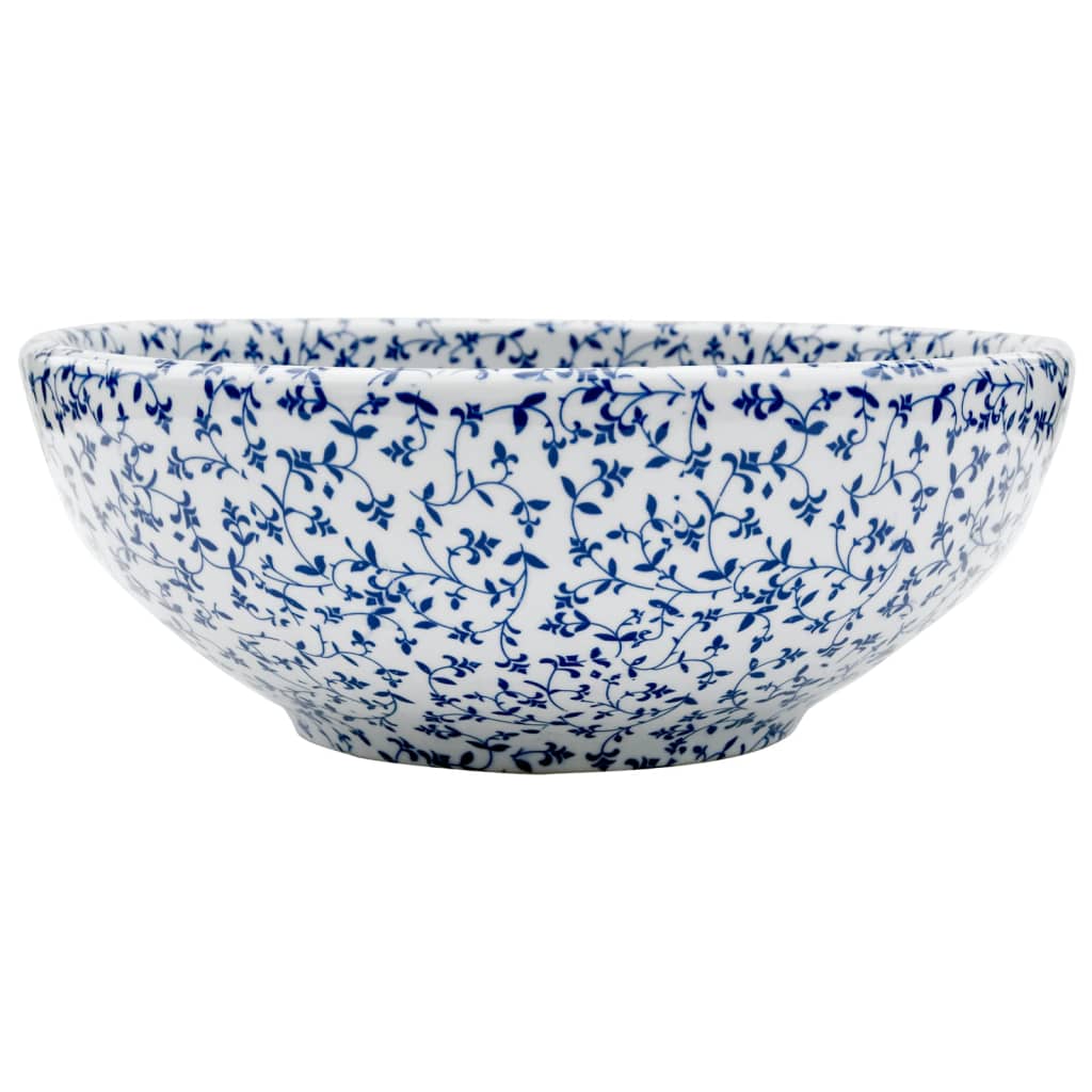 håndvask til bordplade Φ41x14 cm rund keramik hvid og blå