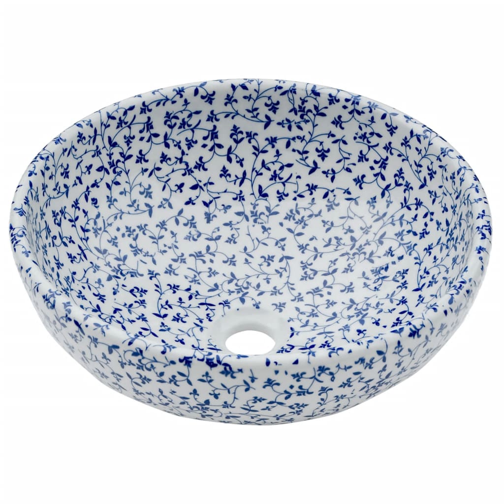 håndvask til bordplade Φ41x14 cm rund keramik hvid og blå