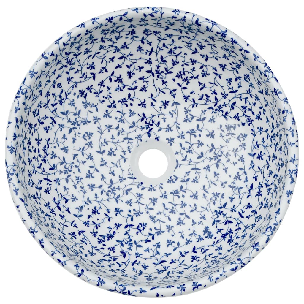 håndvask til bordplade Φ41x14 cm rund keramik hvid og blå