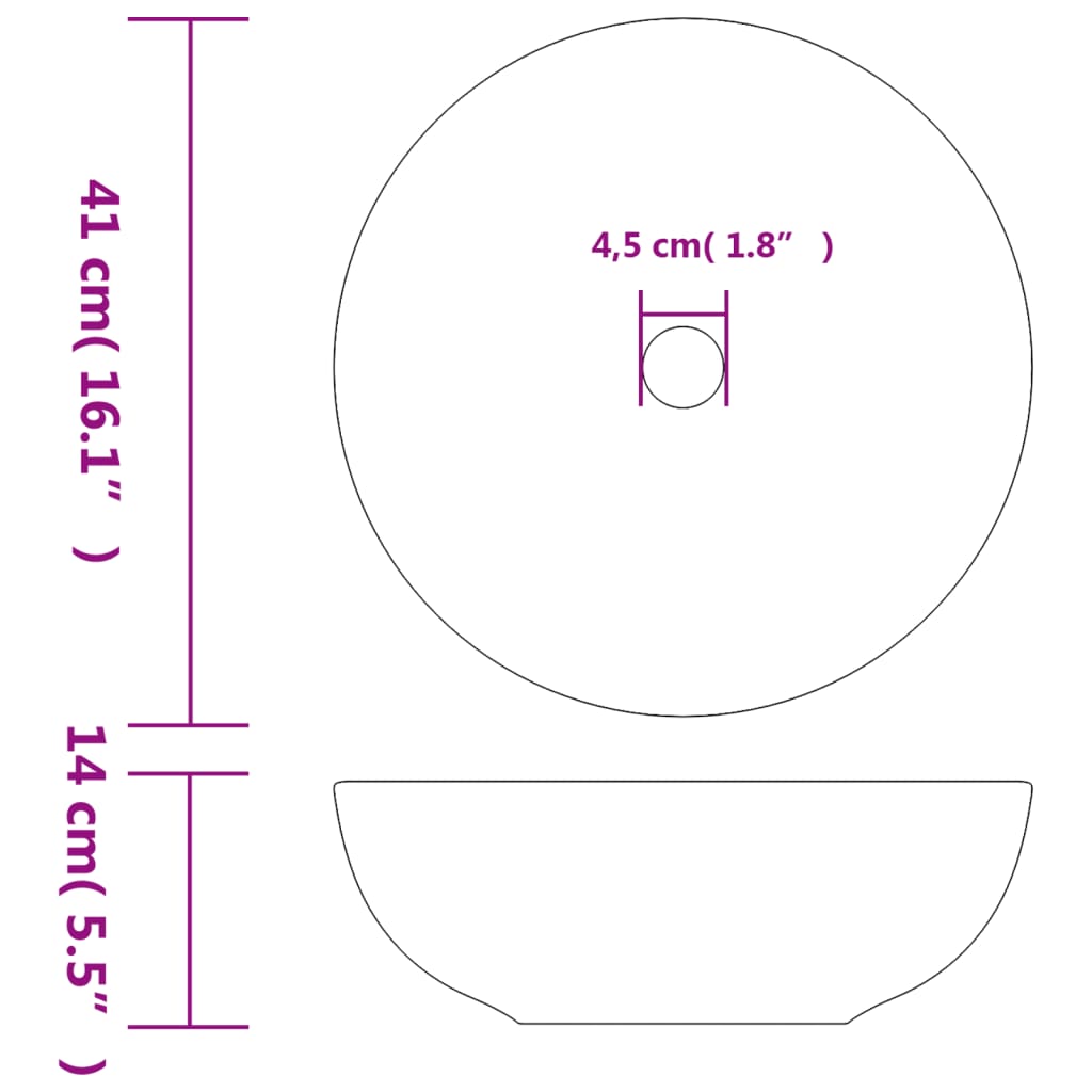 håndvask til bordplade Φ41x14 cm rund keramik hvid og blå